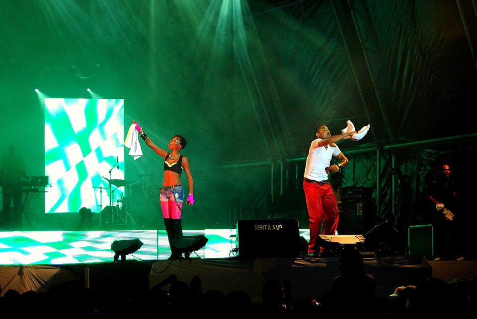 Machel Montano and Patrice Roberts on stage
